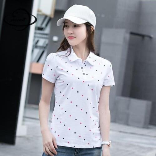 Yauamdb Women Polo Shirts Summer M-4XL Turn-Down Collar Female Short Sleeve Print Comfortable Office Ladies Top Tees Clothes 47