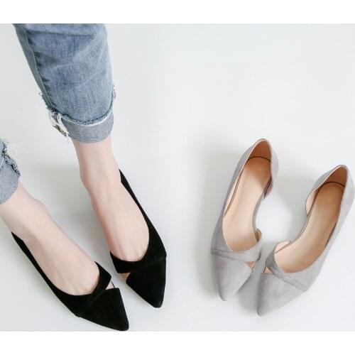 Women Shoes Flats Gray Pointed Toe Basic Simple Concise Flat Heel Shoes Extra Big Size 43 44 45 46 Small Size 31 32 33 Lady Shoe