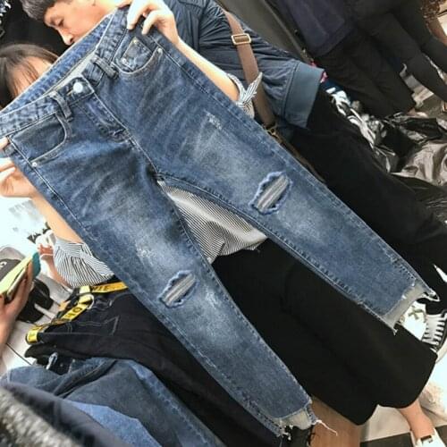 2021 new spring, summer and autumn hot sale womens fashion casual denim trousers ladies ripped cropped trousers