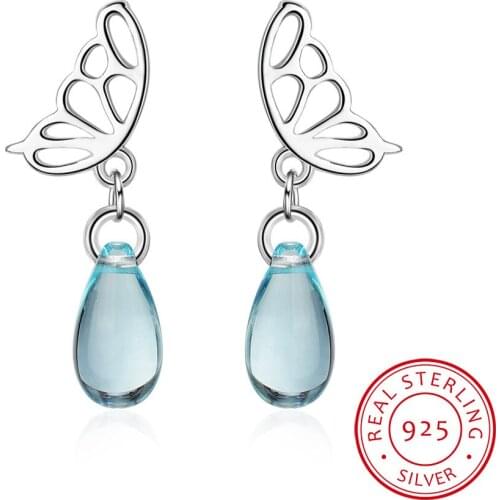 Sweet Bowknot Artificial Crystal Water-drop 925 Sterling Silver Earrings For Women Girl S-E725