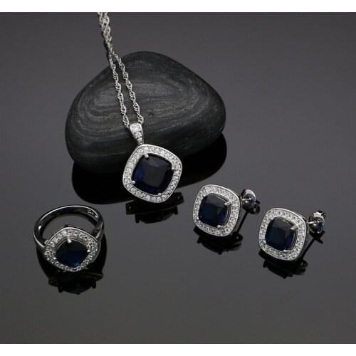 Plant Blue Cubic Zirconia Jewelry Sets Sterling Silver 925 Jewelery Ornament Earrings/Pendant/Ring/Necklace For Women Wedding