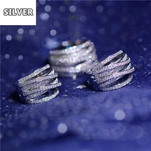 925 Anillos Silver Rose Gold Fashion Banquet Exaggerated Lady Ring Multilayer Retro Silver Cross Zirconia Micro Wedding Bride