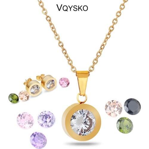 Fashion Changeable Color Zircon Jewelry Set For Women Stainless Steel Jewelry Earring Necklace 2pcs Sets With Bling Zircons