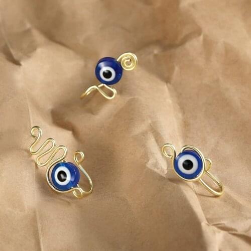 3PCS Evil Eye Nose Ring Set Handmade Copper Plated Real Gold Nose Ring Punk Fake Nose Ring Cuff Nose Nail Piercing Snag Jewelry