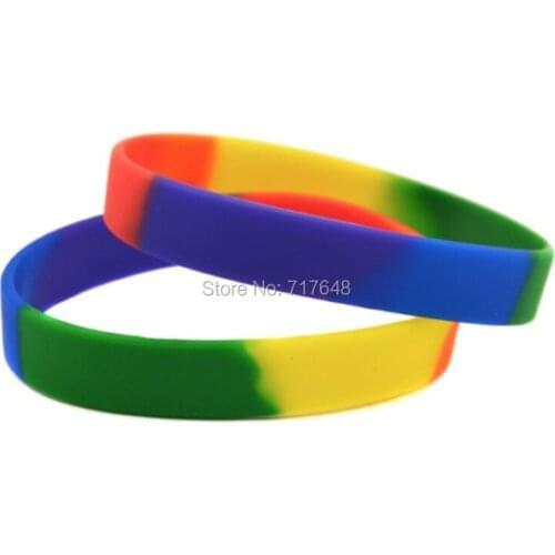 30pcs Blank Gay Pride Rainbow segmented wristband silicone bracelets free shipping by ePacket A