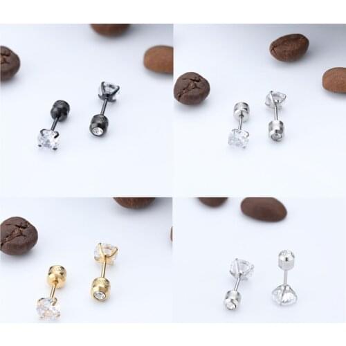 5 Pairs Stainless Steel Cubic Zirconia Stud Earrings Set for Hypoallergenic Multi-Piercing Ears of Men Women Boys Girls
