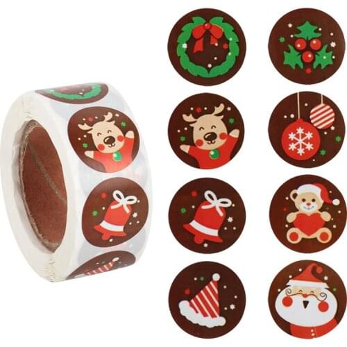 500pcs/roll Merry Christmas Thank You Stickers Round Adhesive Labels Xmas Party Wrapping Gift Sealing Stickers New year 2021
