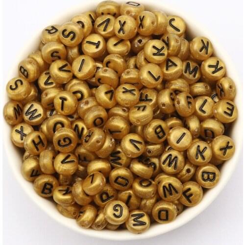 7mm Mixed Gold Letter Acrylic Beads Round Alphabet Loose Spacer Beads For Jewelry Making DIY Crafts Scrapbooking Decoration