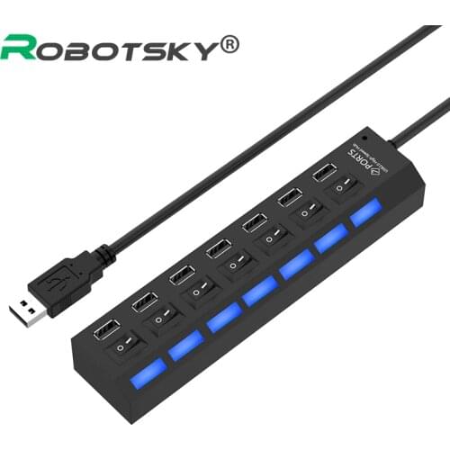 7 Port Micro USB Hub 2.0 USB Splitter For Tablet Laptop Computer Notebook High Speed 480Mbps USB 2.0 Hub LED With ON/OFF Switch