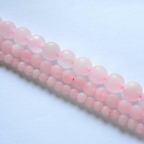 Free Shipping Natural Matte Rose Pink Quartz Crystals Round Stone Beads 4-12mm Loose Beads for Jewelry Making Necklace DIY