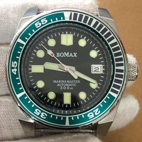 Watch 43mm sapphire glass stainless steel case with NH35 automatic movement, aluminum ring with green luminous