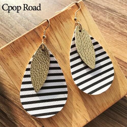 Cpop New Zebra-print PU Leather Earrings Leather Leaf Water Drop Earrings Fashion Jewelry Women Accessories Gifts Hot Wholesale