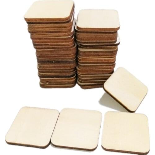 50PCS 30MM Unfinished Wood Pieces Blank Wood Squares Round Corner Wooden Cutouts for DIY Supplies, Craft,Laser Engraving Carving