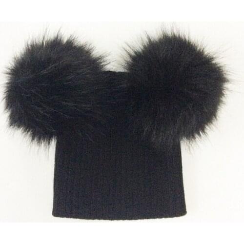 Baby Hat Faux Fur Double Pompom Hat For Girls Winter Crochet Kids Caps Fashion Childrens Hats Caps