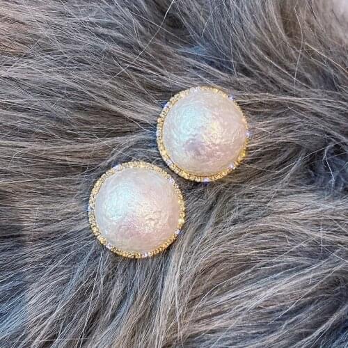 Exknl Big Pearl Stud Earrings Girl Round Geometric Vintage Crystal Party Earrings for Women Weddings Fashion Jewelry Gifts