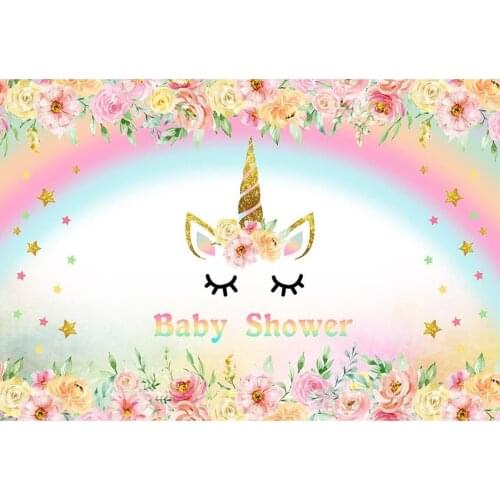 Cartoon Unicorn Theme Photogaphy Background Colouful Flowers Rainbow Backdrop For Baby Shower Kids First Birthday Party Decor