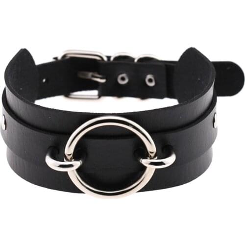 Personality BDSM punk brother character sense men and women round double leather collar neck strap neck set necklace