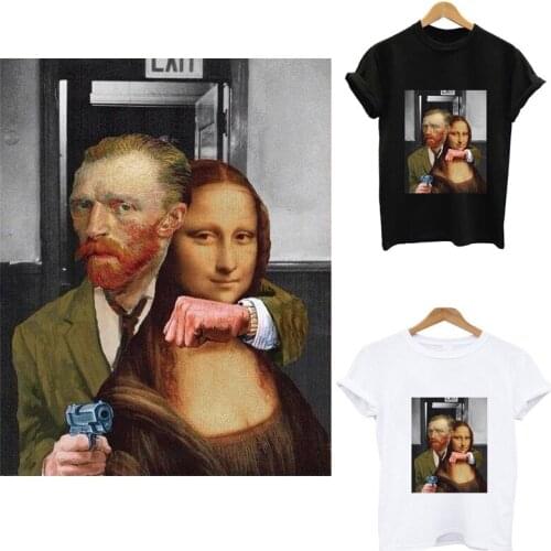 Van Gogh and Mona Lisa Iron on Patches Stripes Thermo Stickers on Clothes Heat-sensitive Application for Clothing Custom Patch F