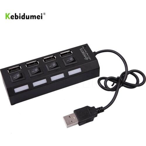 Kebidumei 4Port USB 2.0 HUB 480 Mbps High Speed With Power On/off Switch Expander Multiple Converter Adapter For MacBook PC