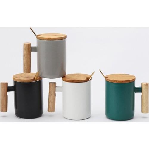 Ceramic mug Mug creative art water cup coffee cup wooden handle ceramic cup custom logo gift box coffee cup
