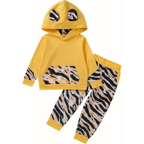 Baby Boy Girl Leopard Print Clothing Set Fashion Pullover Hoodies Pants Outfits Autumn Winter Kids Long Sleeve Clothes-Set