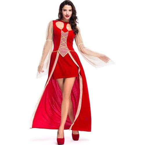 Red Adult Women Medieval European Retro Noblewoman Cosplay Female Halloween Queen Costume Purim Stage Show Role Play Party Dress