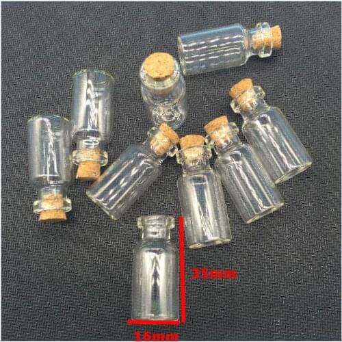 20pieces 16*35mm 2ml Tiny Clear Glass crift Bottle jars with cork Eyehook Charms Pendant perfume bottle jewelry findings