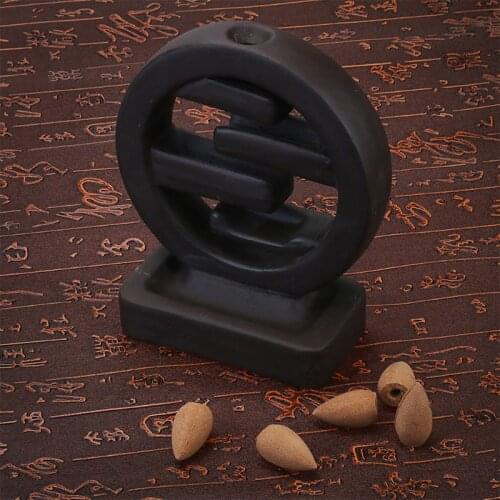 Round Backflow Porcelain Ceramic Cones Incense Burner Holder Set Home Office Dec 667A