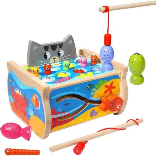 Magnetic Cat Fishing Game Board Toy Set For Kids Wooden Pretend Cats Fishing Magnetic Board Game Early Learning Educational Toys