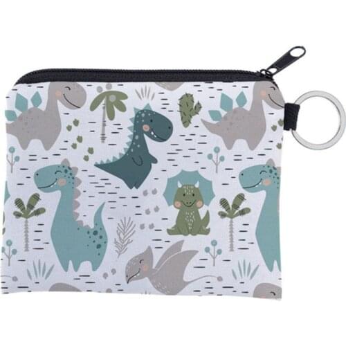 Adult Kids Unisex Cute Cartoon Dinosaur Pattern Mini Coin Purse Casual Card Case Holder Key Ring Pouch Zipper Small Change Bag