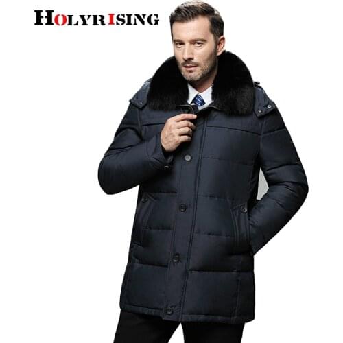 Holyrising 2018 Winter Thick Hood Detached Warm Men Duck Down Overcoat Thermal Male Big size Parka white duck down coat 18570-5