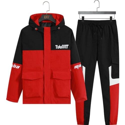 Mens Hooded Cargo Jacket Suit Men 2 Piece Set Men 2021 Spring New Fashion Jackets Patchwork Jogging Sweatpants Suits For Men