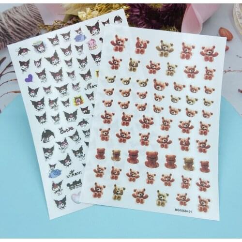 DIY Japanese Style Thin Light Traceless Nail Stickers Cats& Bears Back Glue Adhesive Dry Nail Decals Manicure Nail Art Women