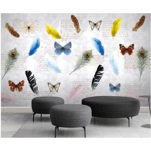 Custom photo mural 3d wallpaper Color Feather Butterfly English American Restaurant Bar room home decor wallpaper for walls 3 d