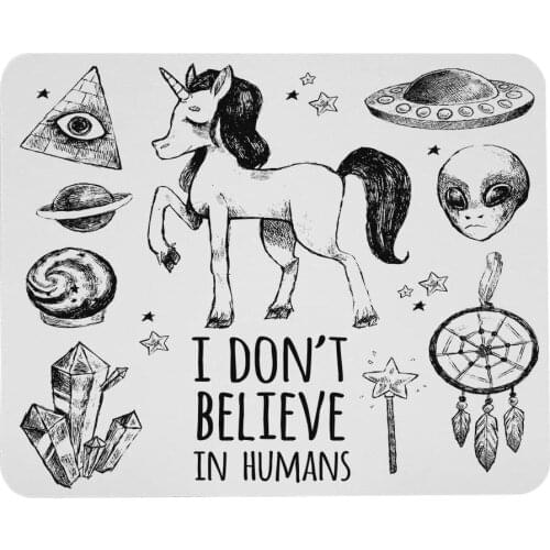 Unusual Mystical Motifs Mouse Pad Custom Abstract Image of Flying Saucer Alien Unicorn Dreamcatcher Magic Crystal