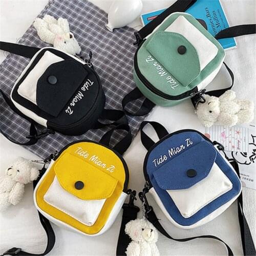 New female mini canvas bag solid color casual shoulder bag with external zipper mail bag female portable shoulder bag