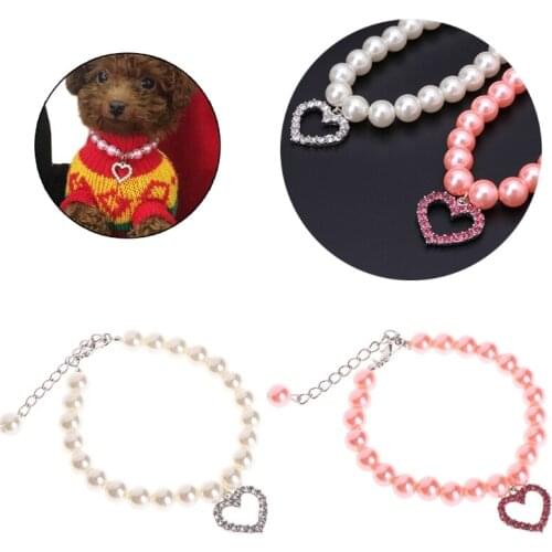 Newest Pet Collar Pearl Necklace Dog Puppy Cat Bowknot Custom Adjustable Identification JUN-1A