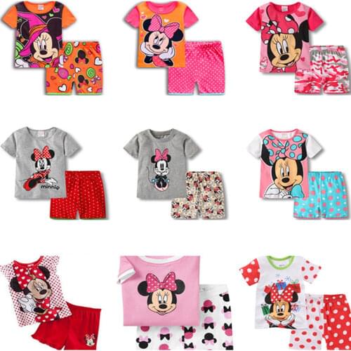 New Childrens Cotton Pajamas Minnie Cartoon Princess Minnie Girl Leisure Set Childrens Cotton Pajamas Home Suit