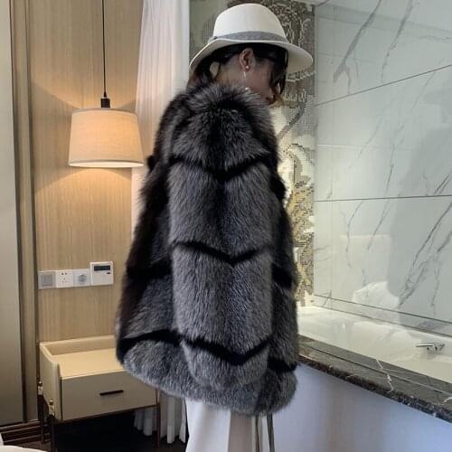 2021 winter new Fox Fur medium length womens young fashion foreign style silver fox fur full leather coat thickened