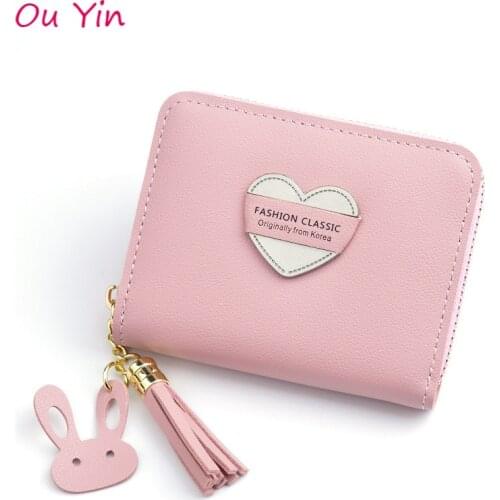 New Small Cute Love Wallet Tassel Womens Wallet Womens Short Leather Wallet Zipper Organ Womens Wallet Key Bag