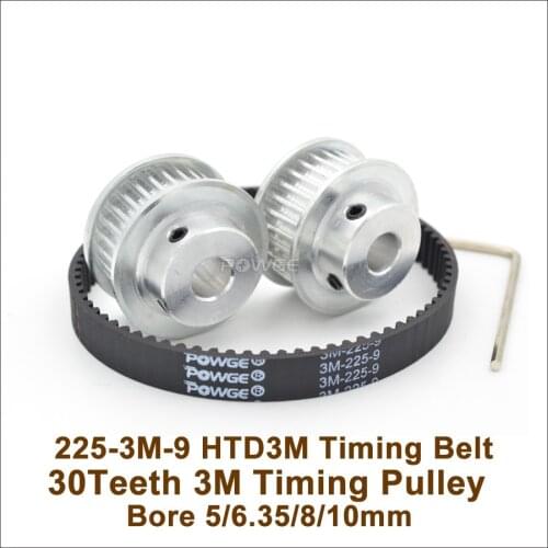 POWGE 30 Teeth 3M Timing Pulley Bore 5/6.35/8/10mm + 225 3M Timing Belt W=9mm 30T 30Teeth 3M Pulley 225-3M Engraving Machine