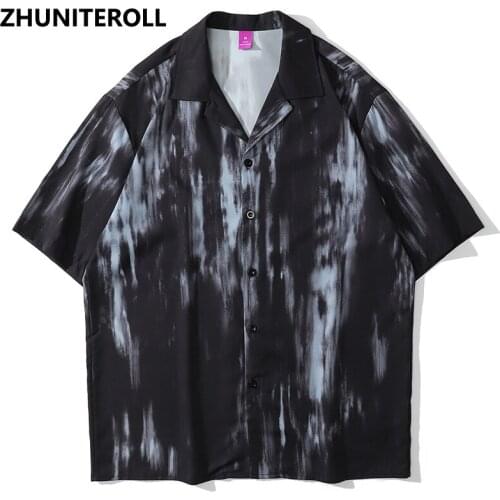Tie dye Print Hawaiian Beach Black Shirts Hip Hop Button Shirt Mens Fashion Short Sleeve Teachwear Holiday Party Blouse Tops