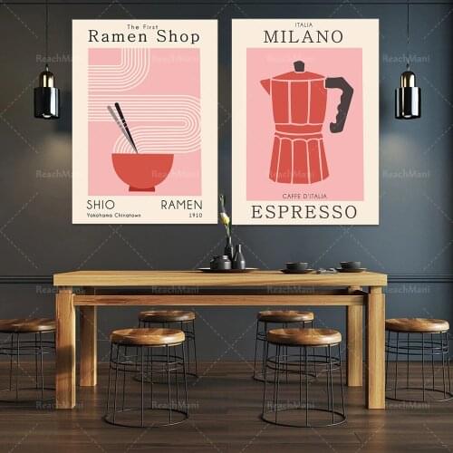 Premium Ramen, Salt Ramen, Rose Ramen, Japanese Art Ramen, Espresso Printing Art, Italian Exhibition Poster, Pink Poster, Color