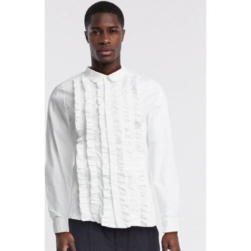 S-6XL 2021 Men Womens clothing Original Fashion Show Court style Ruffle casual Shirt plus size Stage Singer costumes