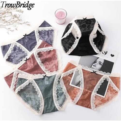 TrowBridge Sexy Lace Womens Panties Sweet Floral Female Underwear Hollow Out Lingerie Girls Low Waist Briefs Comfort Underpants
