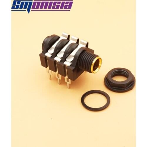 Smonisia 100Pcs/lot 1/4" 6.35mm Dual Track Stereo Jack Connector Socket Right Angle PCB 6 Pin Sleeve Gold Plate 6.5MM Jack