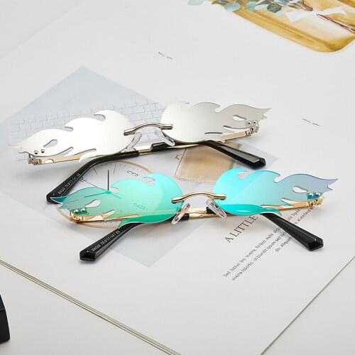 2020New Fashion Fire Flame Sunglasses Women Men Rimless Wave Sun Glasses Eyewear Luxury Trending Narrow Sunglasses
