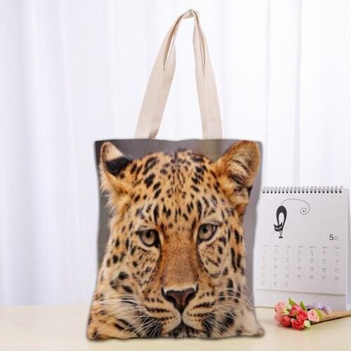Custom Leopard Animals Tote Bag Reusable Women Canvas Shoulder Bag Handbag Shoulder Pouch Foldable Canvas Shopping Bags