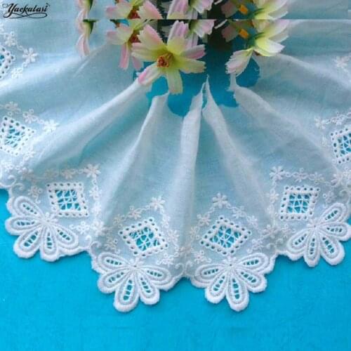 YACKALASI 100% Cotton Eyelet Embroidery Swiss Cotton Voile Lace Fabrics 3D Flower Sewing Apparel Trims 10cm
