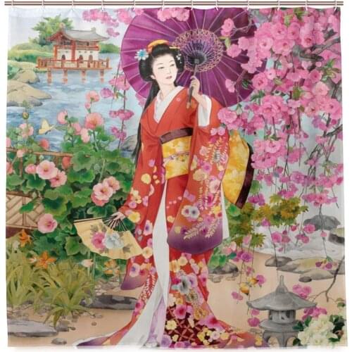 Shower Curtain Japanese Geisha Girl bath curtain with Hooks non-toxic and water-repellent Bathroom Decor Sets Marriage Gifts for